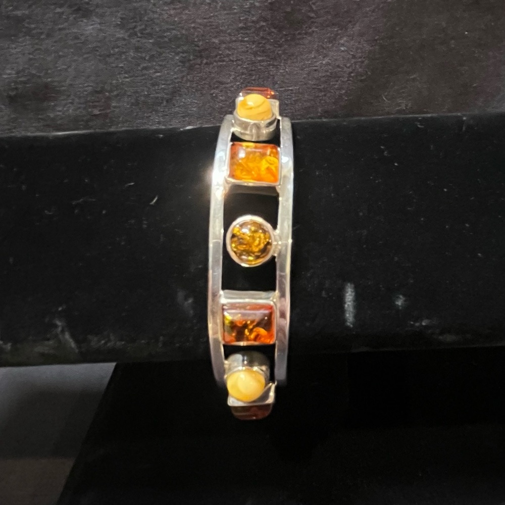 Sterling Silver Thai Bangle with Amber